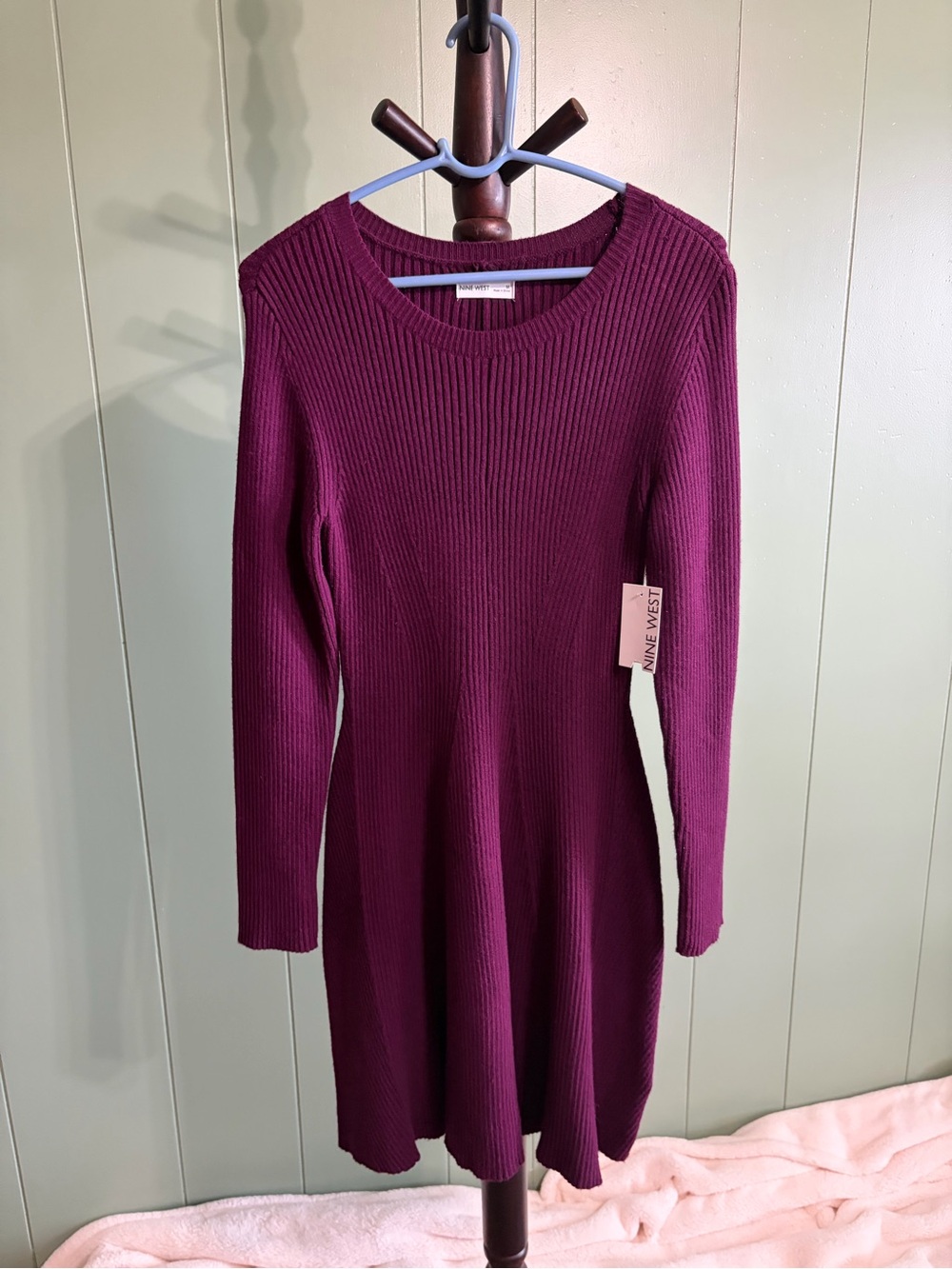 Nine West Deep Plum (maroon)Ribbed Long-Sleeve Fit & Flare Dress